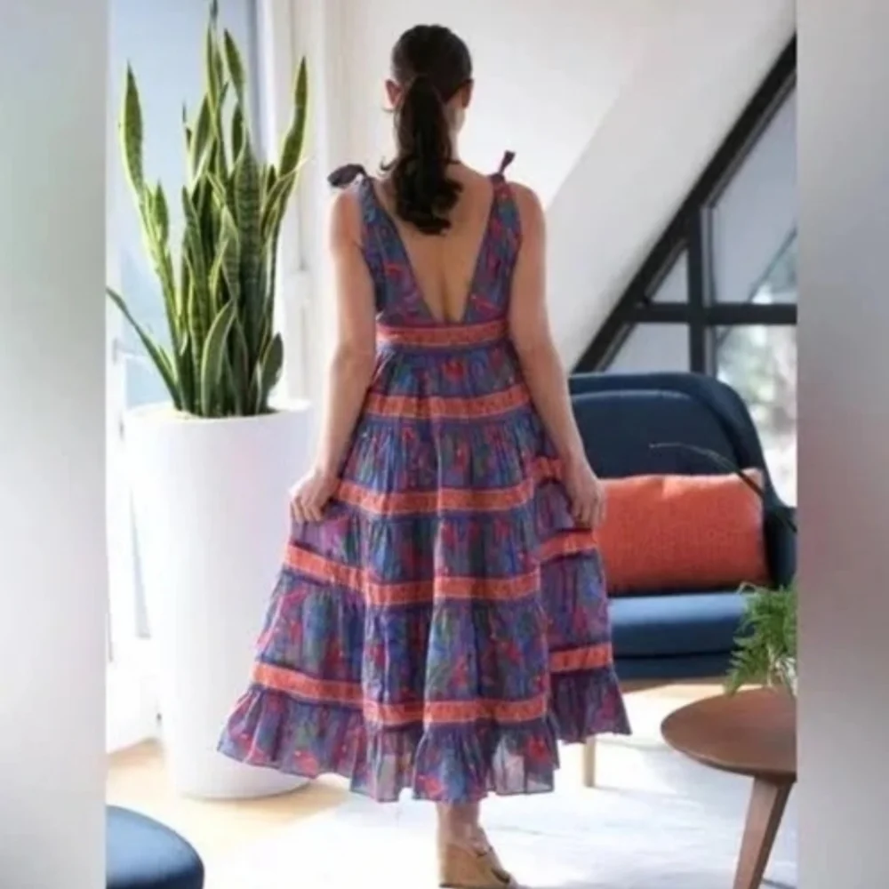 NWT FARM RIO | $265 Blue Macaw Tiered Dress - Picture 2 of 8